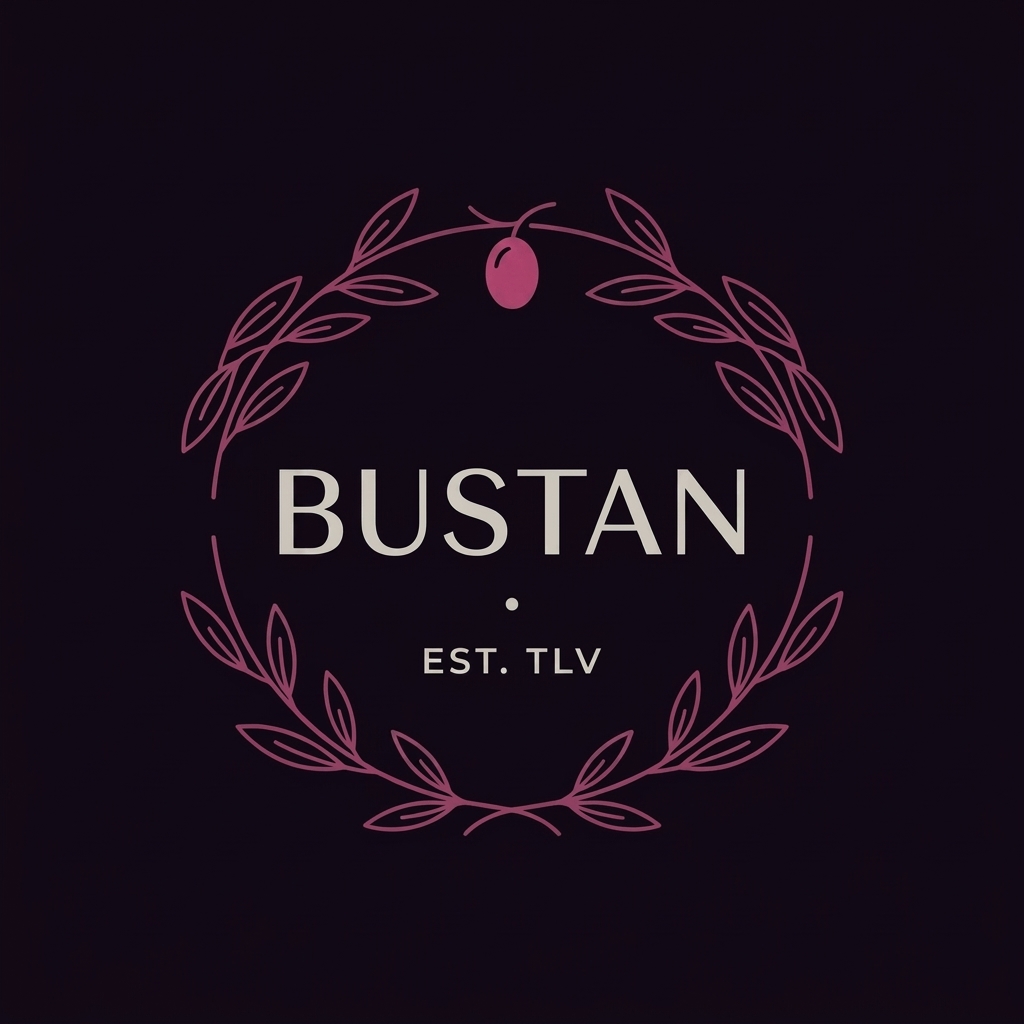 Bustan olive wreath badge in aubergine palette