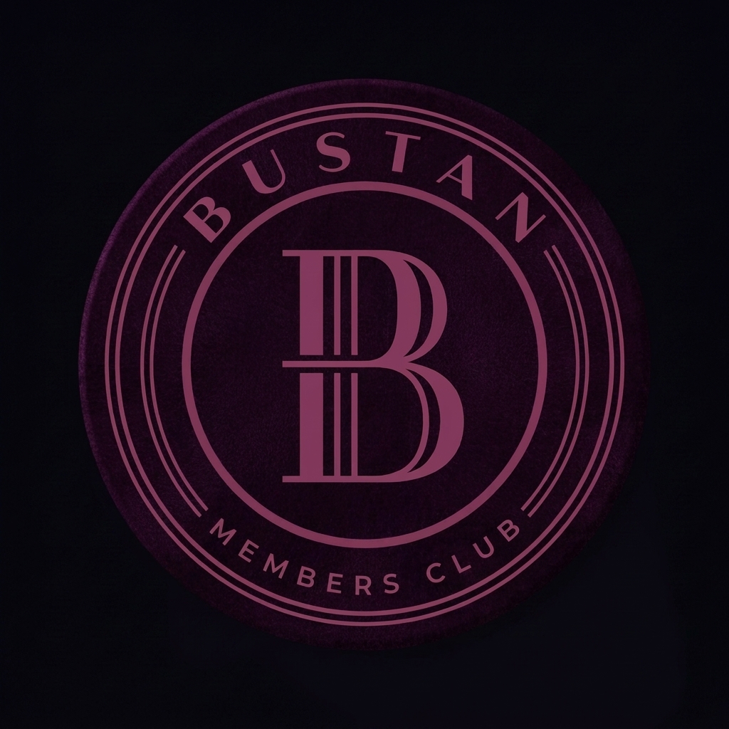 Bustan coin monogram badge in aubergine palette