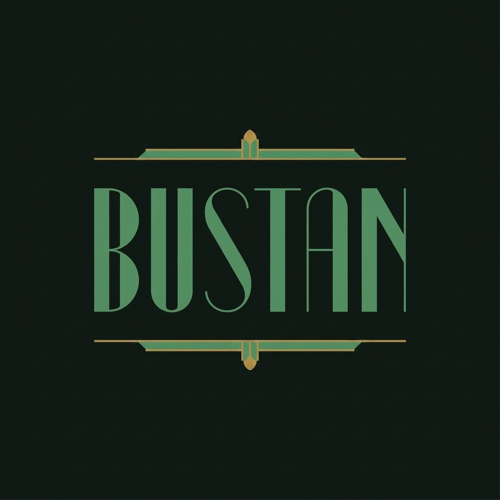Bustan art deco wordmark in garden green palette