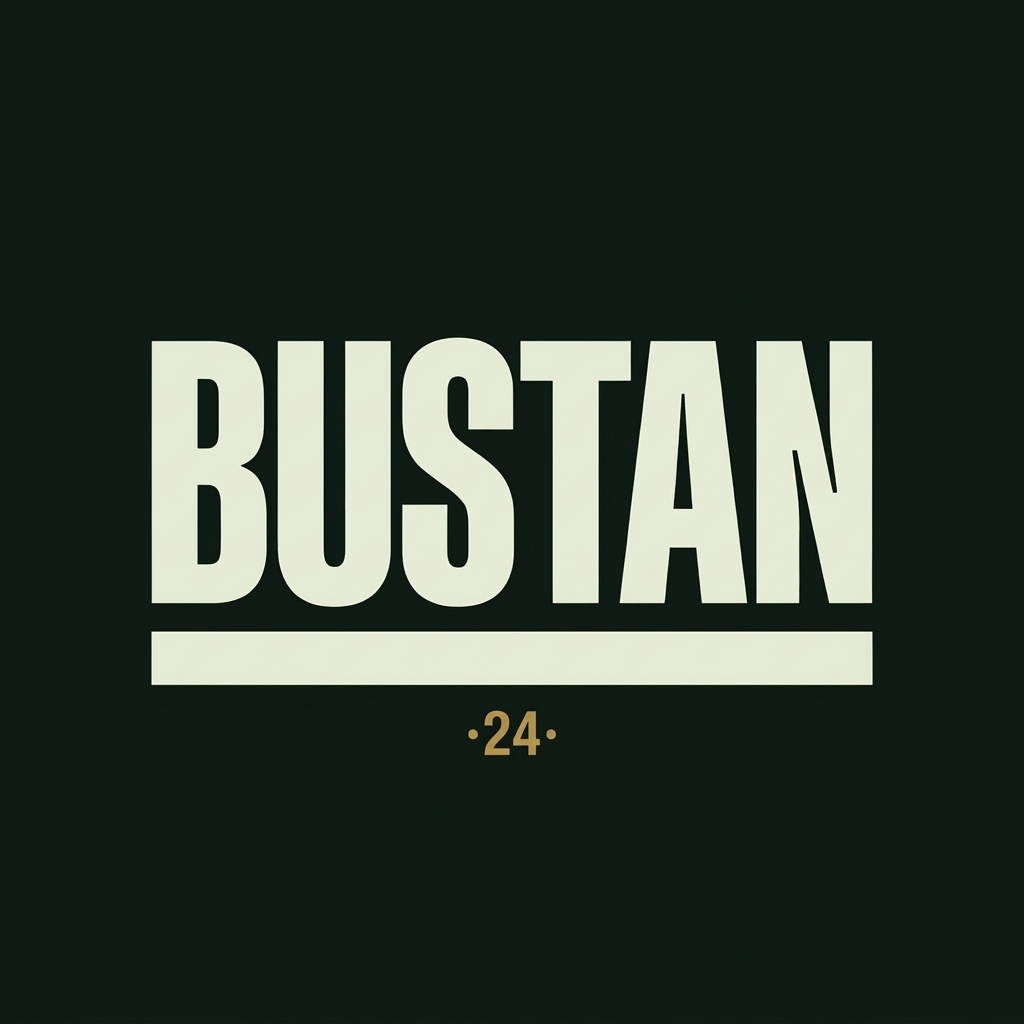 Bustan bold condensed wordmark in garden green palette